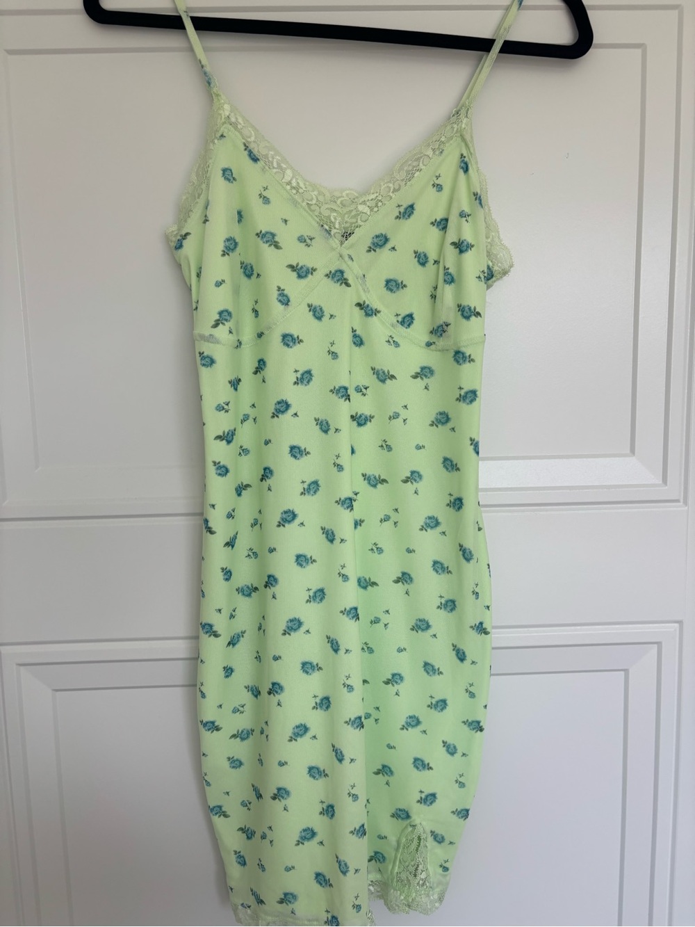 Light Green Floral Lace Trim Slip Dress